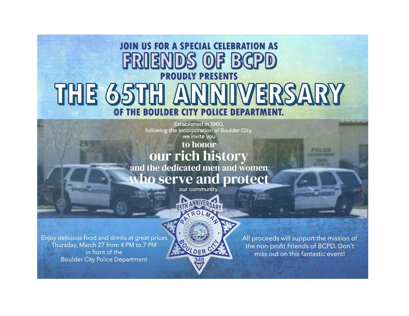 Boulder City Police 65th Anniversary Party Poster - 3.27.2025